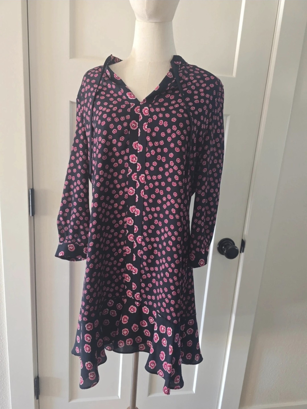 Whistles Black Dress with Pink Floral Print